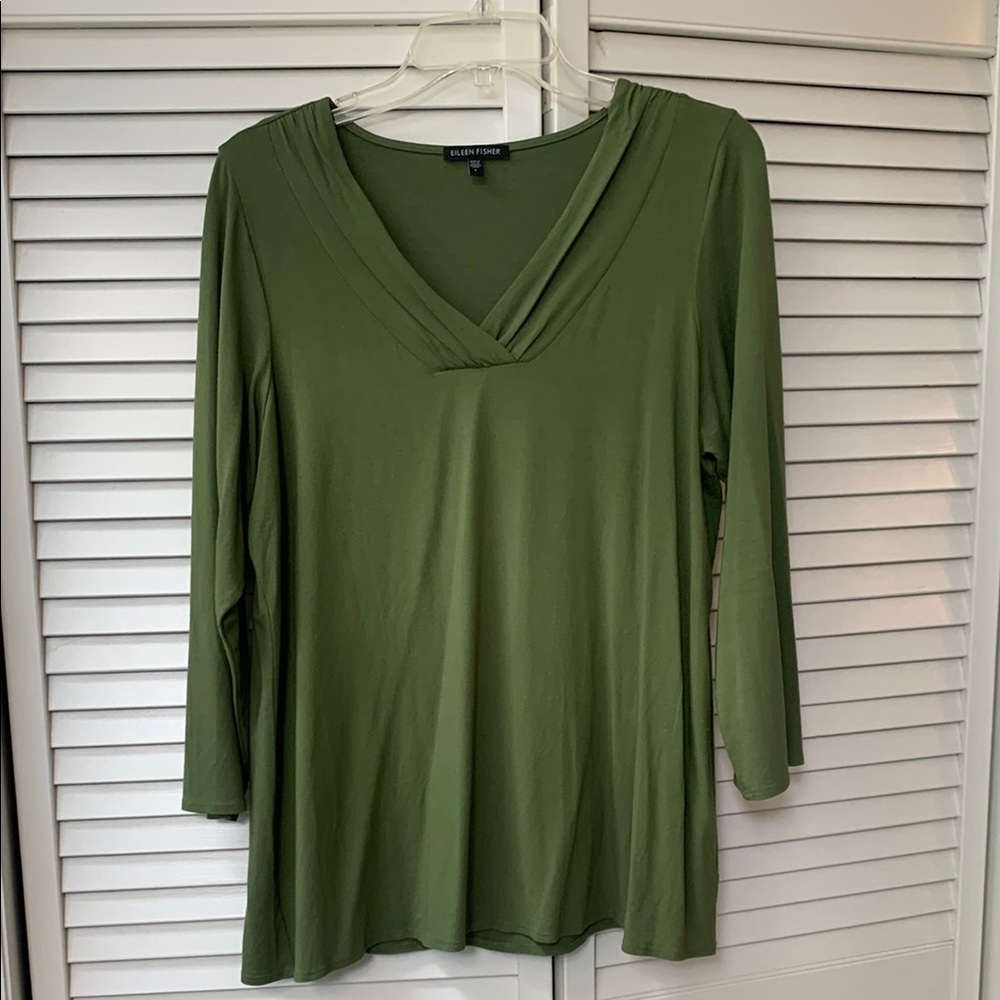 Eileen Fisher Green 3/4 Sleeve Tunic Relaxed Fit